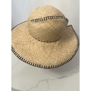 Lola Womens Straw Sun Hat S Semi Floppy Brim Trim Festival Beachy Resort Vtg